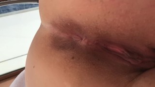sunbathing my pussy on cruise vacation, POV, ready to be fucked, closeup shaved pussy ass pinkyslit