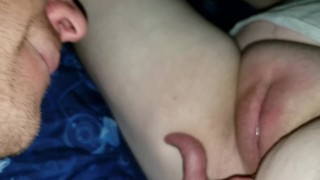 Sneaking under the covers to eat a BBW pussy (up close)