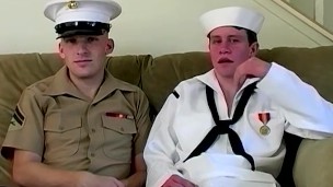 Handsome young navy boys in uniforms are anally fucking