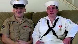 Handsome young navy boys in uniforms are anally fucking