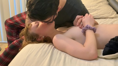Cute College teen Gets Sloppy Face Fuck and Facial from Daddy
