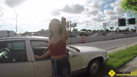 Roadside - Samantha uses her pussy to clear up her car repair bill
