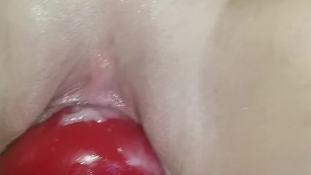 Stretching my pussy on huge dildo, giant plug and sexy fisting