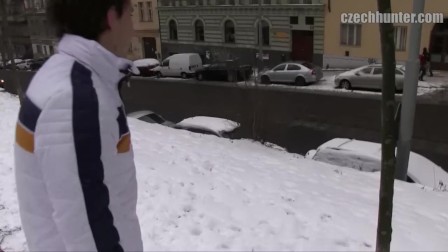 CZECH HUNTER 395 -  Cute Hunk Whips Out His Dick In The Snow Then Goes All In