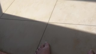 Small dick cum on public outdoor balcony on golf course.