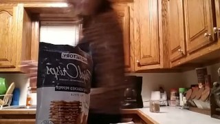 Fit teen with abs and munchies eating fetish smoking sneaky midnight snack