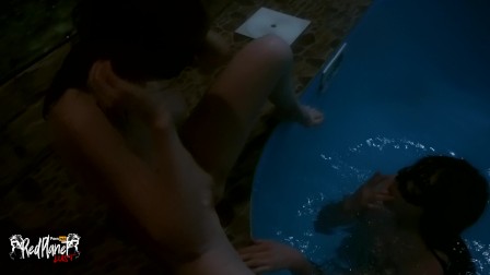 Two girls and one man fuck in the pool. Our first video - RedPlanetLust