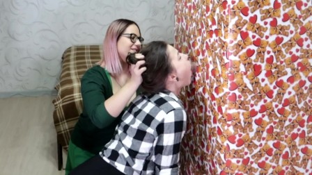 Valentine's day Surprise! GF Shared his gift with a friend. Gloryhole BJ