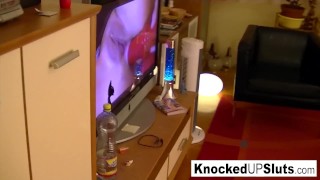 Knocked up brunette gets fucked in the ass