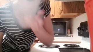 Sexy small babe boyshorts smoking cigarette w coffee kitchen counter tease