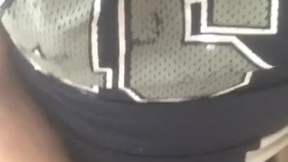 Football player shoots huge cumshot