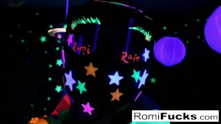 Romi and Dani lesbian black-light fun