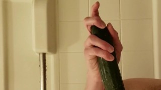 Straight Man Trys Anal In Shower With Cucumber Homemade