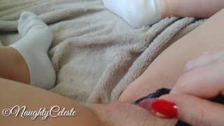 4K Orgasm in blue panty and white socks with masturbation