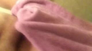 Dad bod drying off after shower