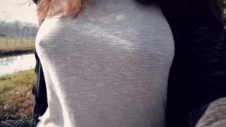Bouncing Boobs in Shirt While Walking (Braless)