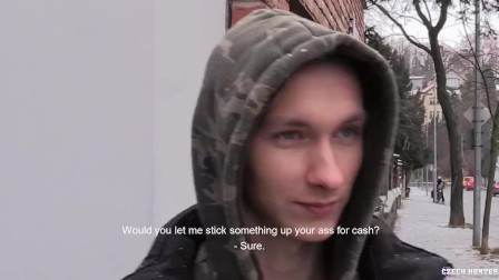 CZECH HUNTER 406 -  Twink In His Hoodie Gets Persuaded To Give Up His Ass For Cash