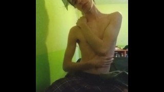 Cute shy femboy strips for the camera