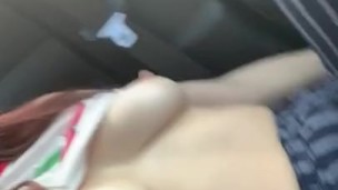 Cutie makes herself cum in her car