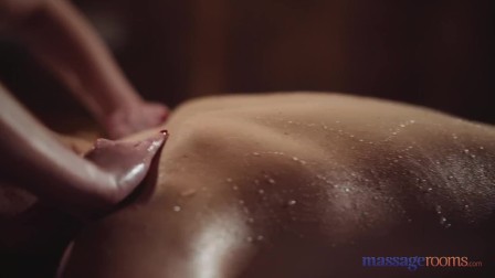 Massage Rooms petite Czech blonde Lady Bug slippery handjob and cowgirl sex