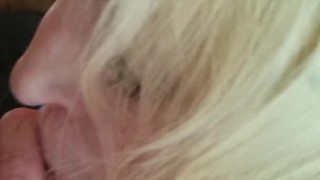 Hotwife blonde blowjob with facial and cum on tits
