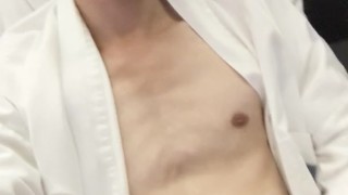 twink with big uncut cock cum all over himself