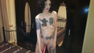 Slut Lucy fucks her pussy with a strange pink stick