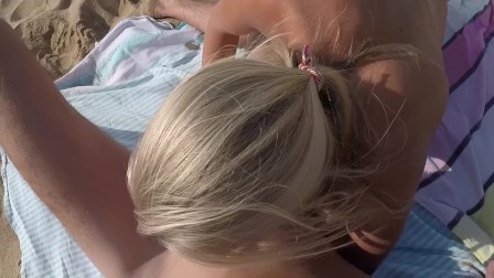 Young blonde slut sucks cock on several public beaches