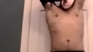 Young amateur twink wanks off his lubed up small dick and cum