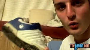 Thug twink Ajax shows off shoes before masturbation cumshot
