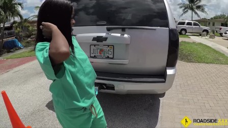 Roadside - ebony chick fucks her mechanic so he will fix her car asap
