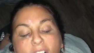Wife sucks cock and takes massive facial and loves it