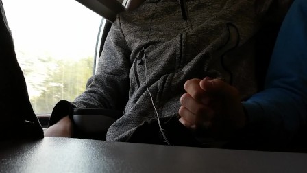 Risky handjob and blowjob in public train