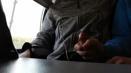 Risky handjob and blowjob in public train