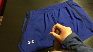 Cuming on my roommate under armour short