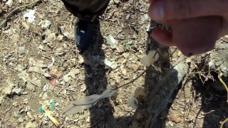 Teen cums on found stranger condoms at the cruising area