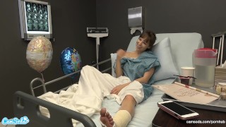 Public Sex in Hospital Milf Flash, BF Cums on Tits After Handjob