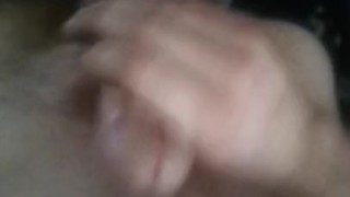 My man stroking his fat cock until he cums