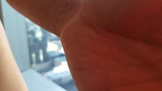 Exhibitionist Twink CAUGHT Fucking his Hole on HighRise Hotel Window Part 2