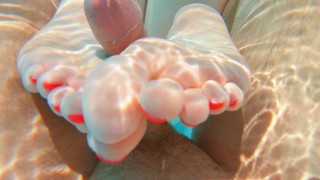 GINGER MERMAID UNDERWATER FOOTJOB POV | Perfect Soles Long Toes Red Nails