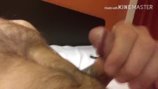 Hot bi guy strokes his big cock and shoots his cum