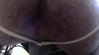 Beefy Stud Squatting in Jockstrap, Flexing Hairy Hole