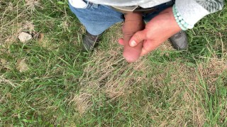 Piss public Uncut cock with rings on balls 4k