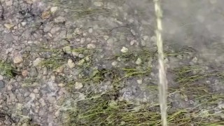 Peeing at the local reservoir. Somebody drove by when I was done.