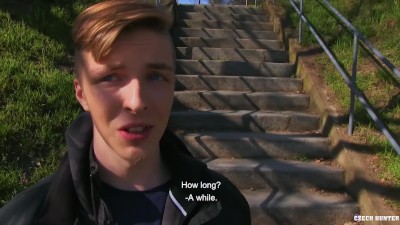 CZECH HUNTER 425 - Blonde Jock Gets A Mouthful Of Cock On The Stairs Of The Park