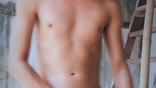 Nude & Jerking Off Outdoors then Having a Shower and Cumming