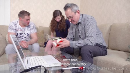 Tricky Old Teacher - Babe comes to study but gets a double fuck