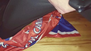 Cumming through Adidas track pants