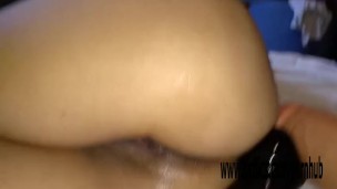 Gargantuan anal dildo penetrations