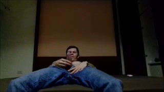 Very horny guy in jeans jerking off his cock